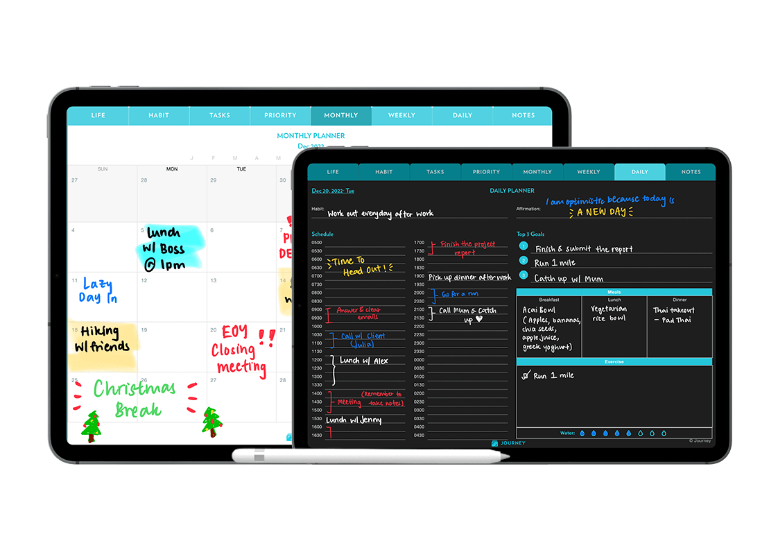 Journey Digital Planner 2022 light and dark theme.